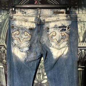 RF Rock for Express Jeans Women's 8 Blue Cotton Denim Bootcut Distressed Faded